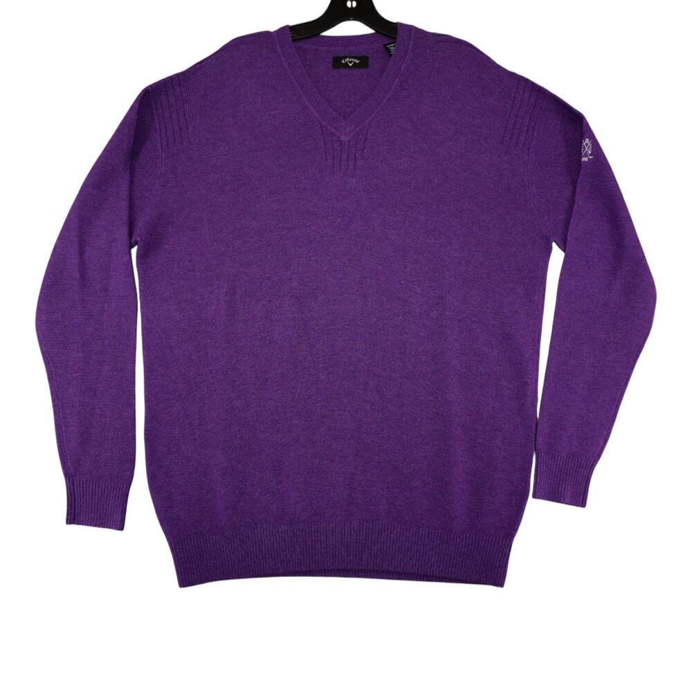 Callaway Men's XL Purple V-Neck Sweater Merino Wool Blend Golf Pullover 1906